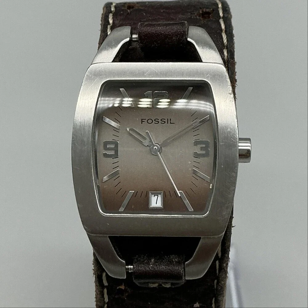 Fossil JR-8517 Womens Watch 25mm Ombre Dial Brown Leather Cuff Date New Battery